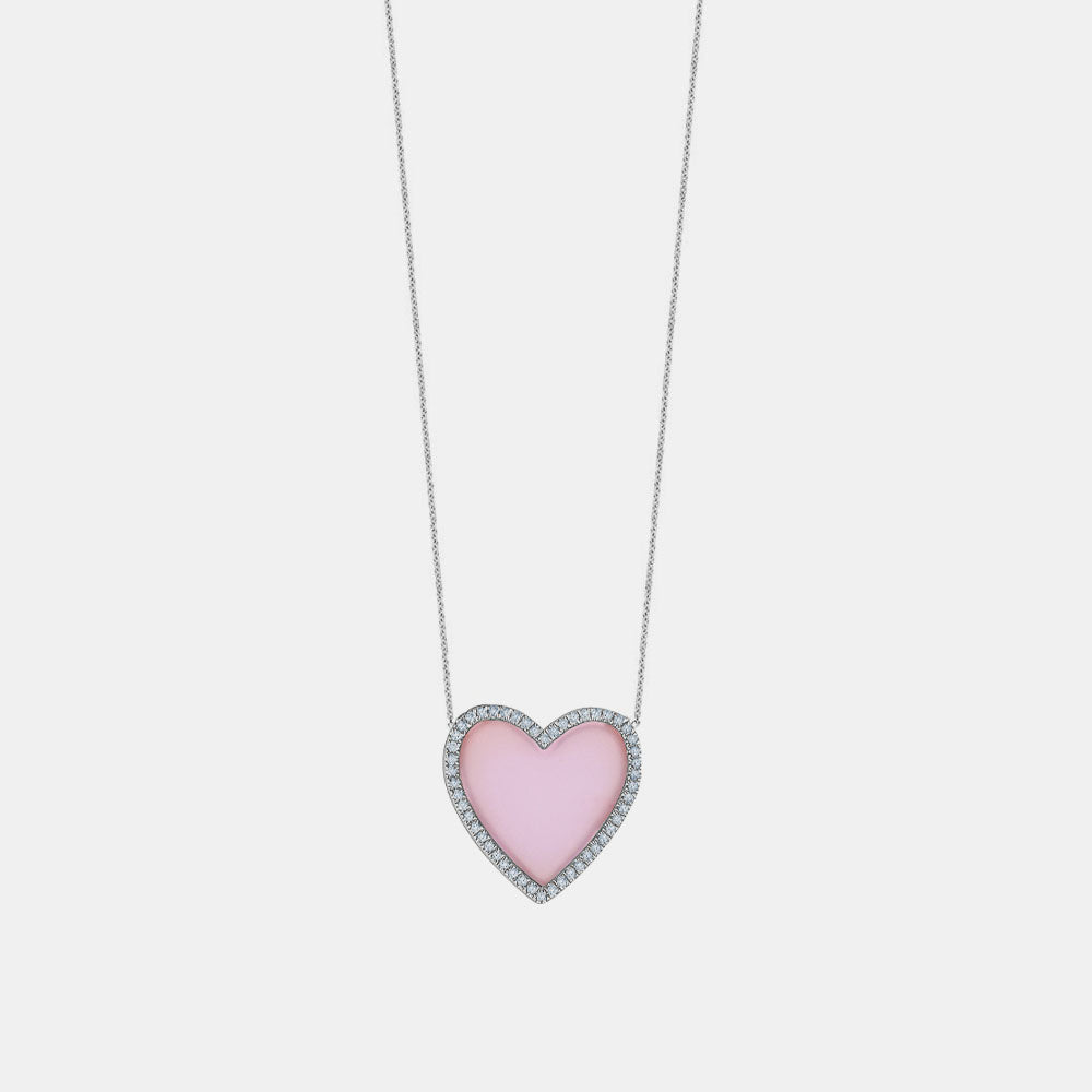 Pink Opal Diamond Border Heart Necklace