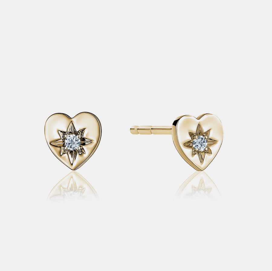 Goujons de Coeur avec Diamant Unique