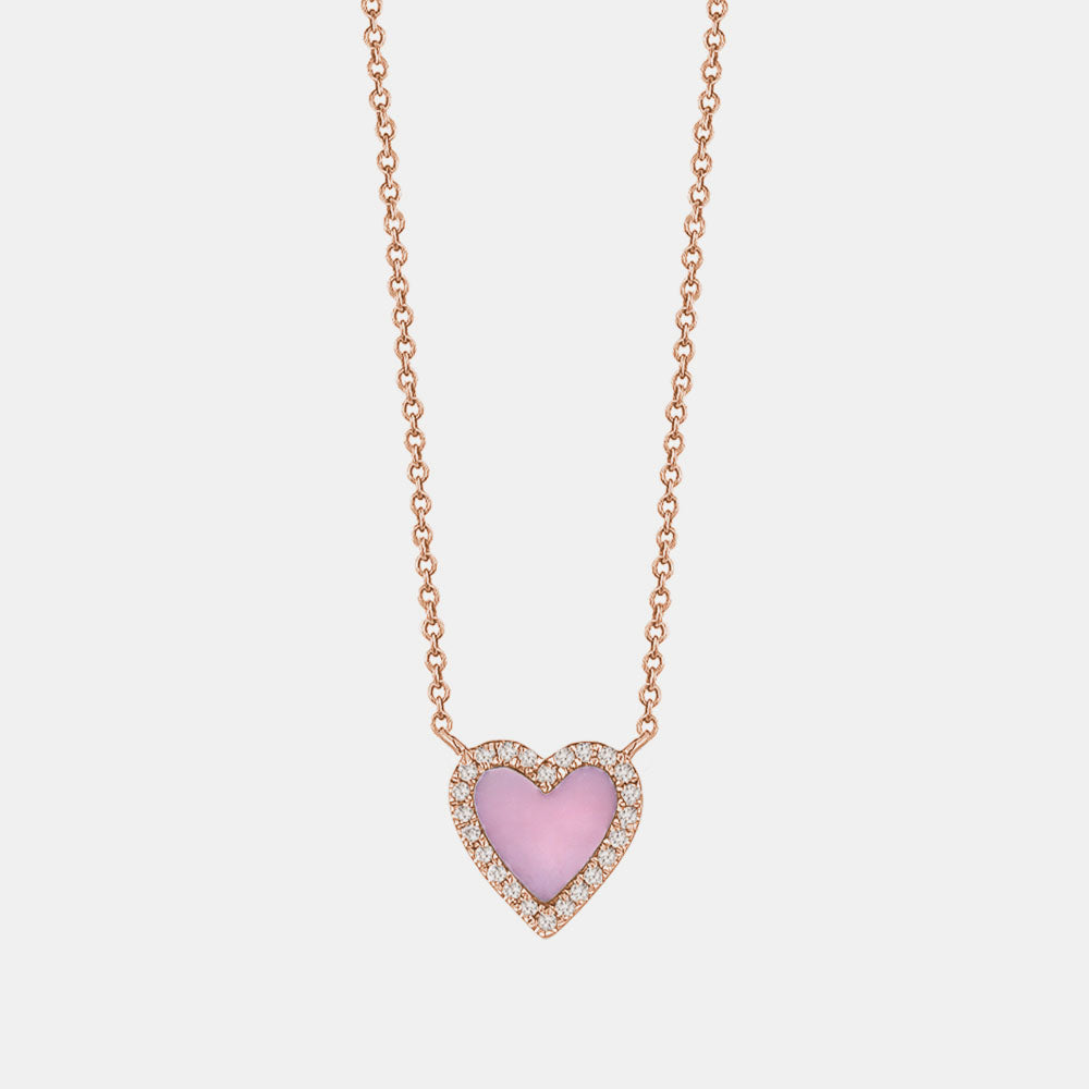 Mini Pink Opal Diamond Border Heart Necklace