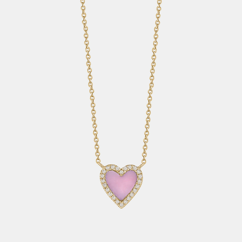 Mini Pink Opal Diamond Border Heart Necklace