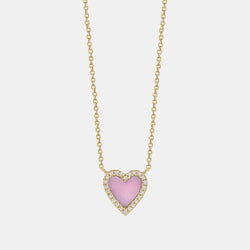 Mini Pink Opal Diamond Border Heart Necklace