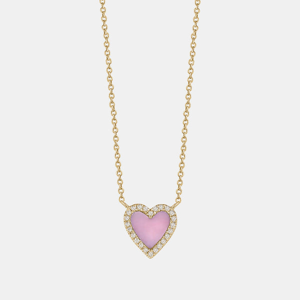 Mini Pink Opal Diamond Border Heart Necklace
