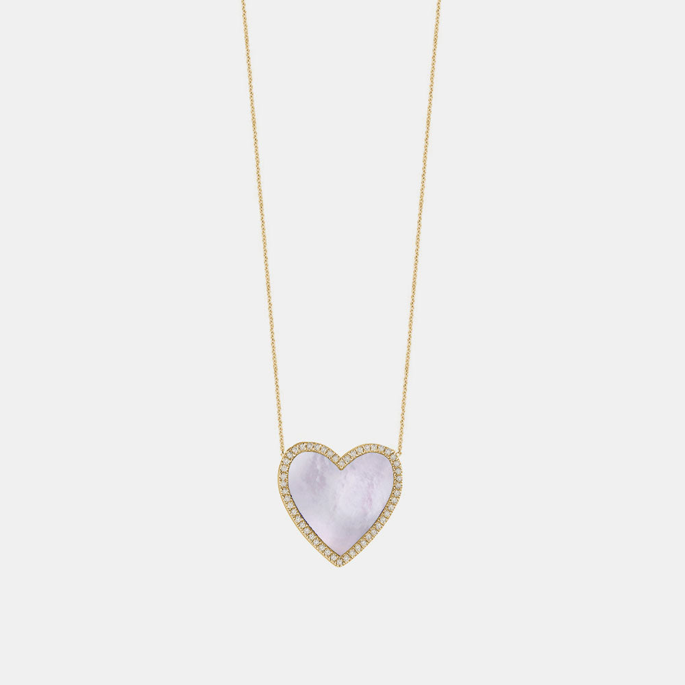 Mother Of Pearl Diamond Border Heart Necklace