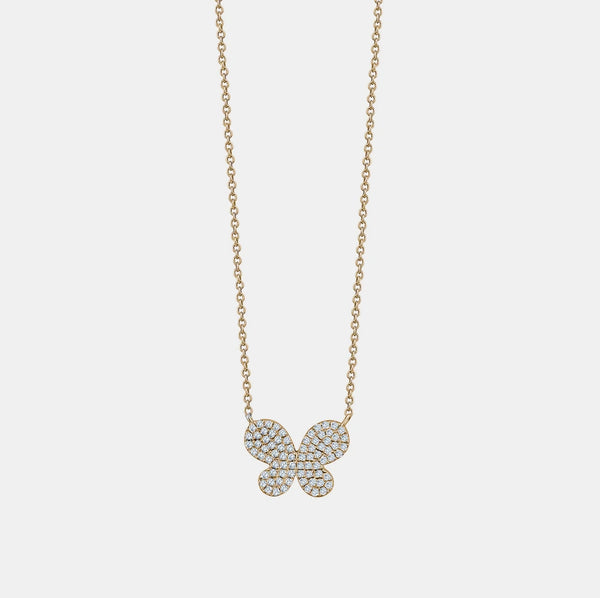 Diamond Butterfly Necklace 14K Yellow Gold