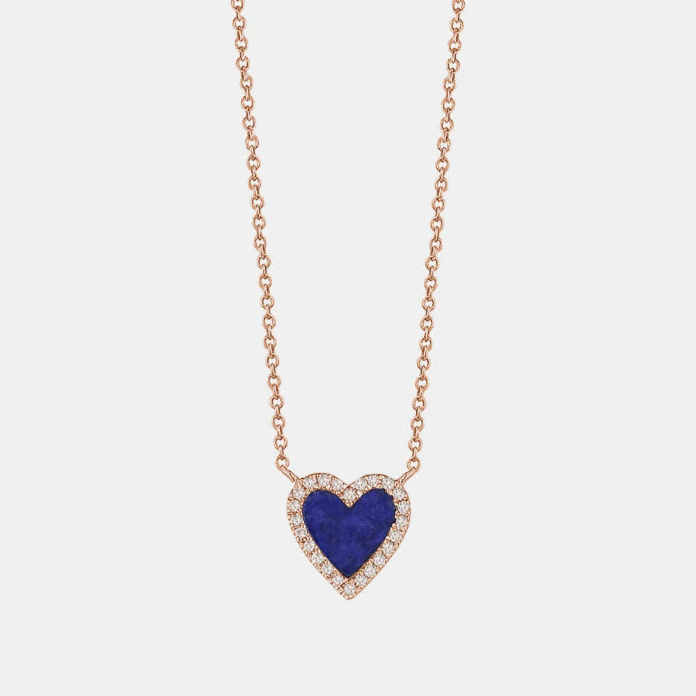 Mini Navy Diamond Border Heart Necklace