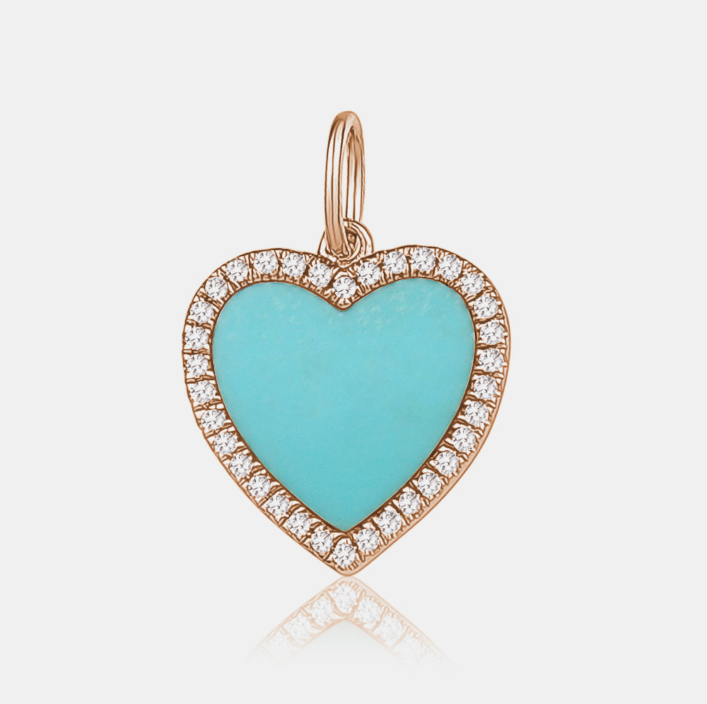 Turquoise Diamond Border Heart Charm