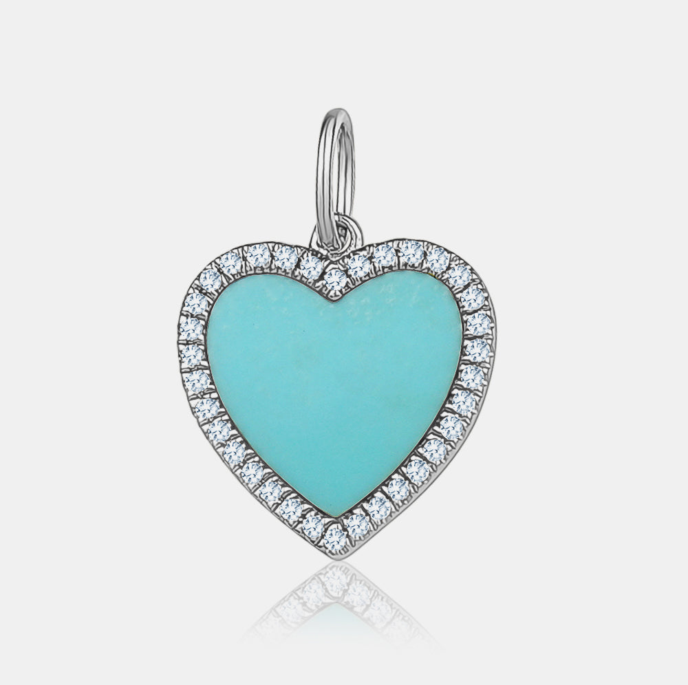 Turquoise Diamond Border Heart Charm