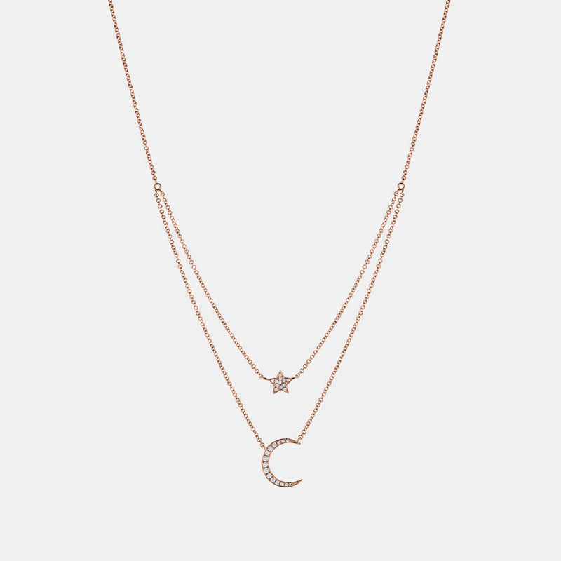 Diamond Half Moon Star Necklace