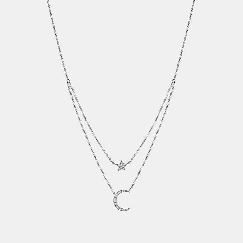 Diamond Half Moon Star Necklace