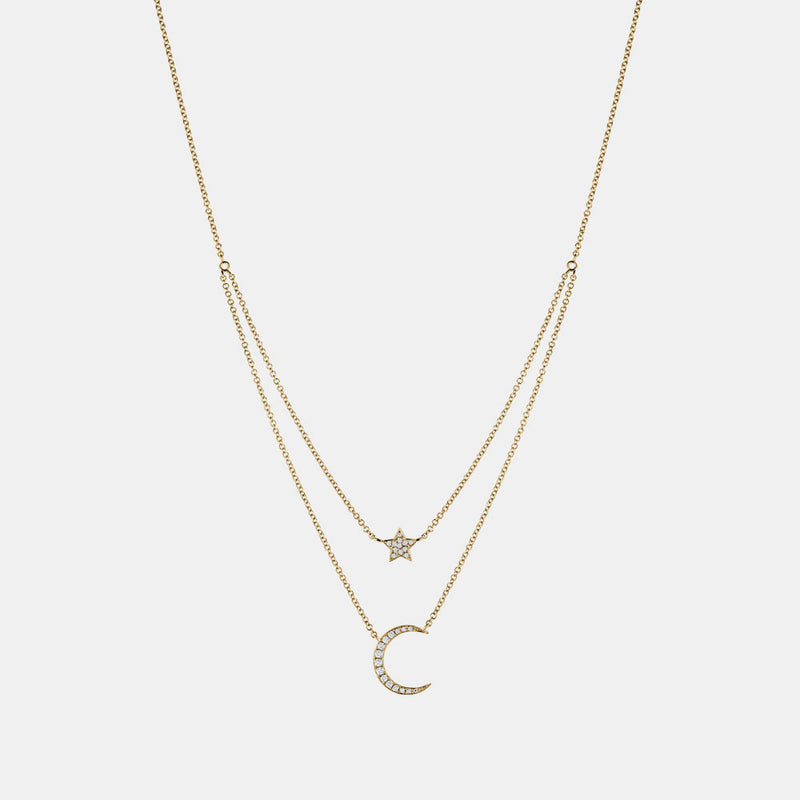Diamond Half Moon Star Necklace