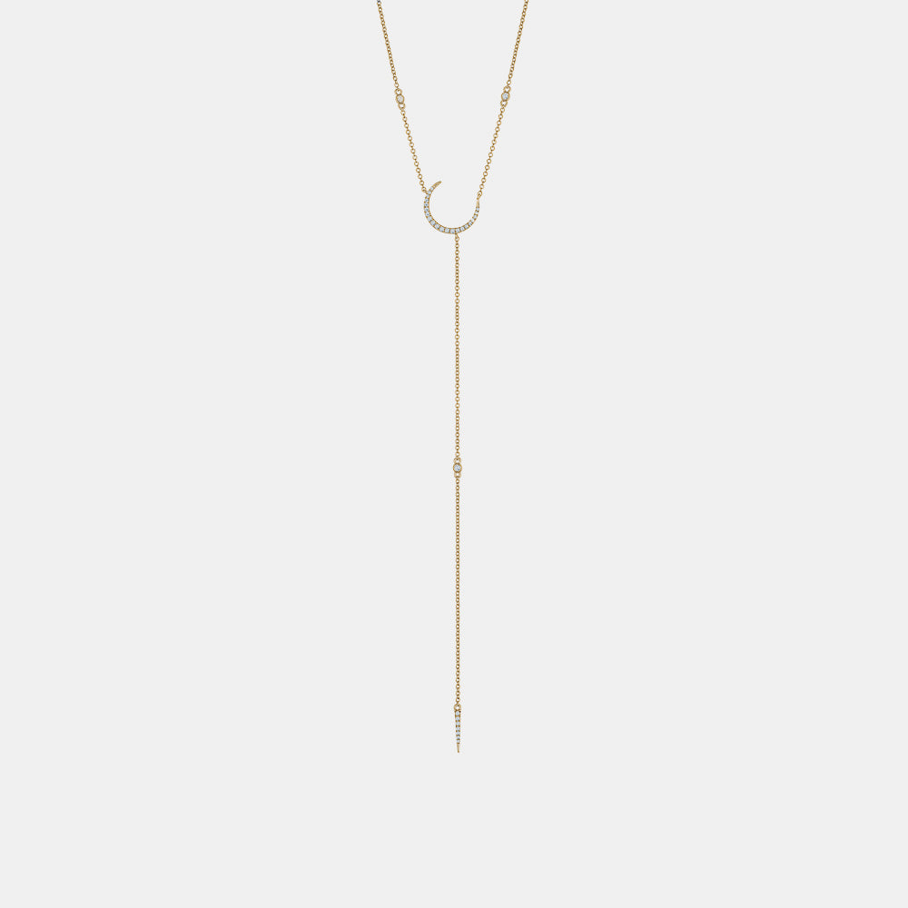 Diamond Half Moon Lariat Necklace