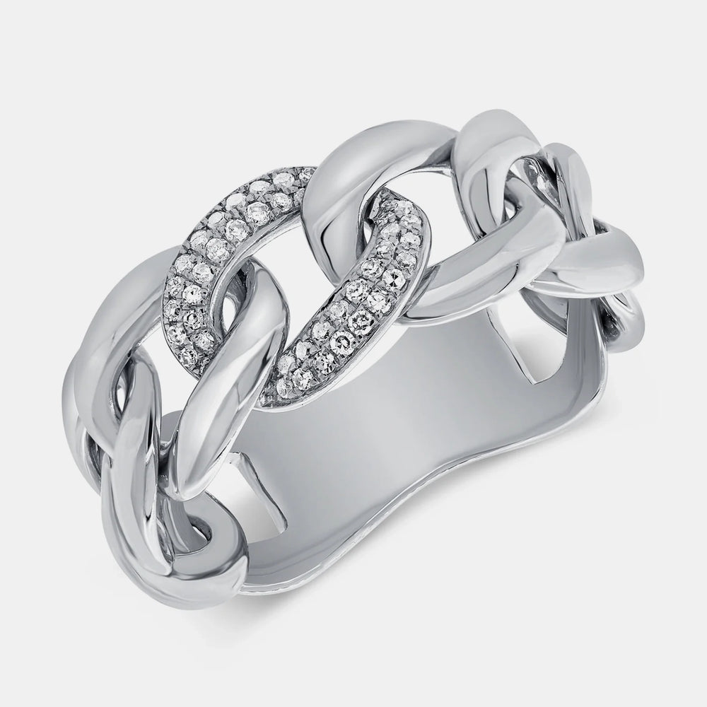 Diamond Chain Ring - 14K White Gold
