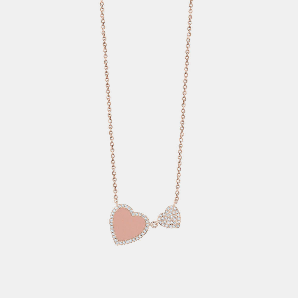 Diamond Pink Double Heart Necklace