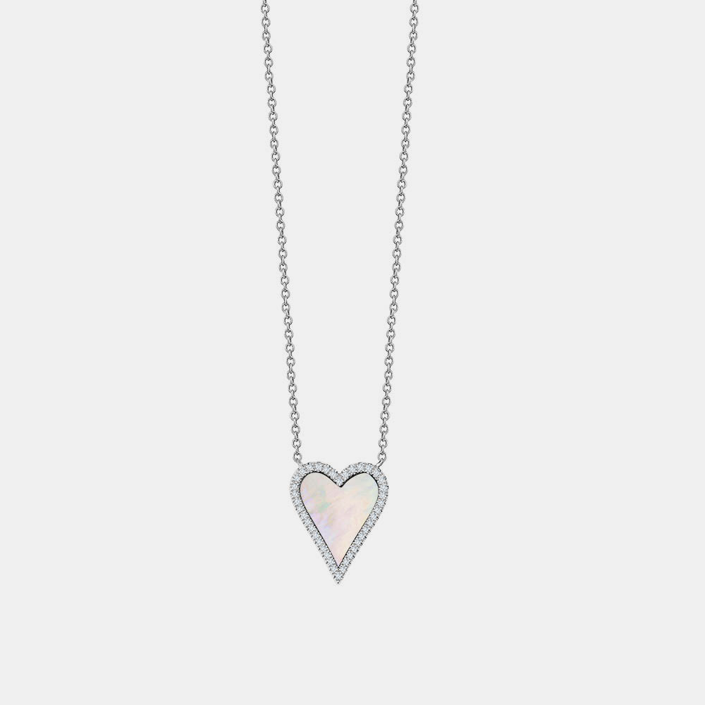 Diamond Border Mother of Pearl Pointy Heart Necklace
