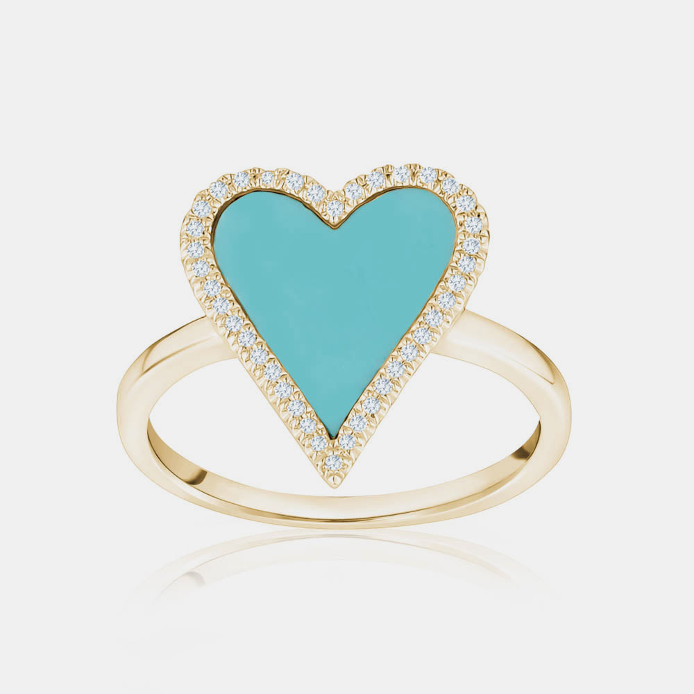 ﻿Bague de Coeur Turquoise avec Diamants