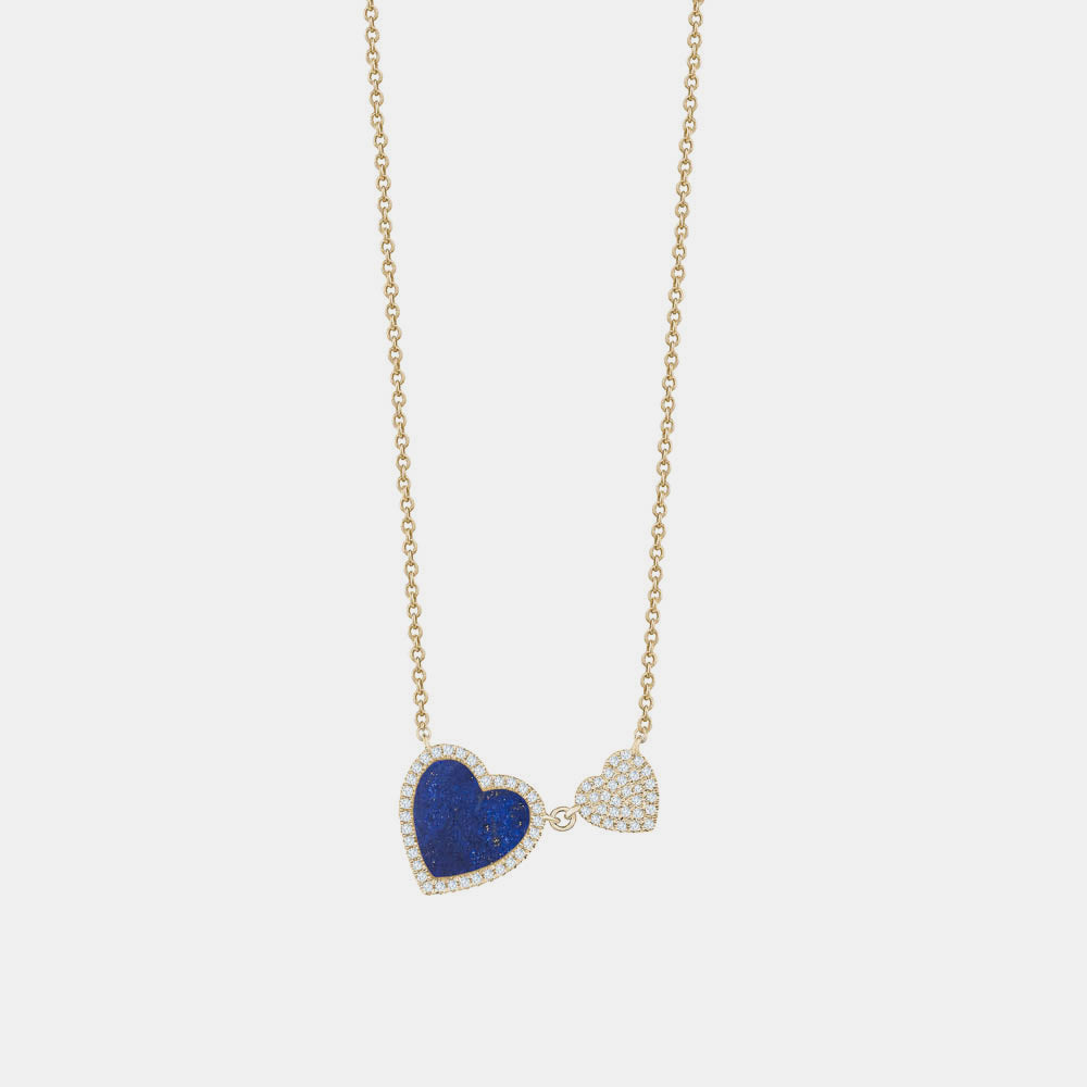 Collier Double Coeur Bleu Marin en Diamant