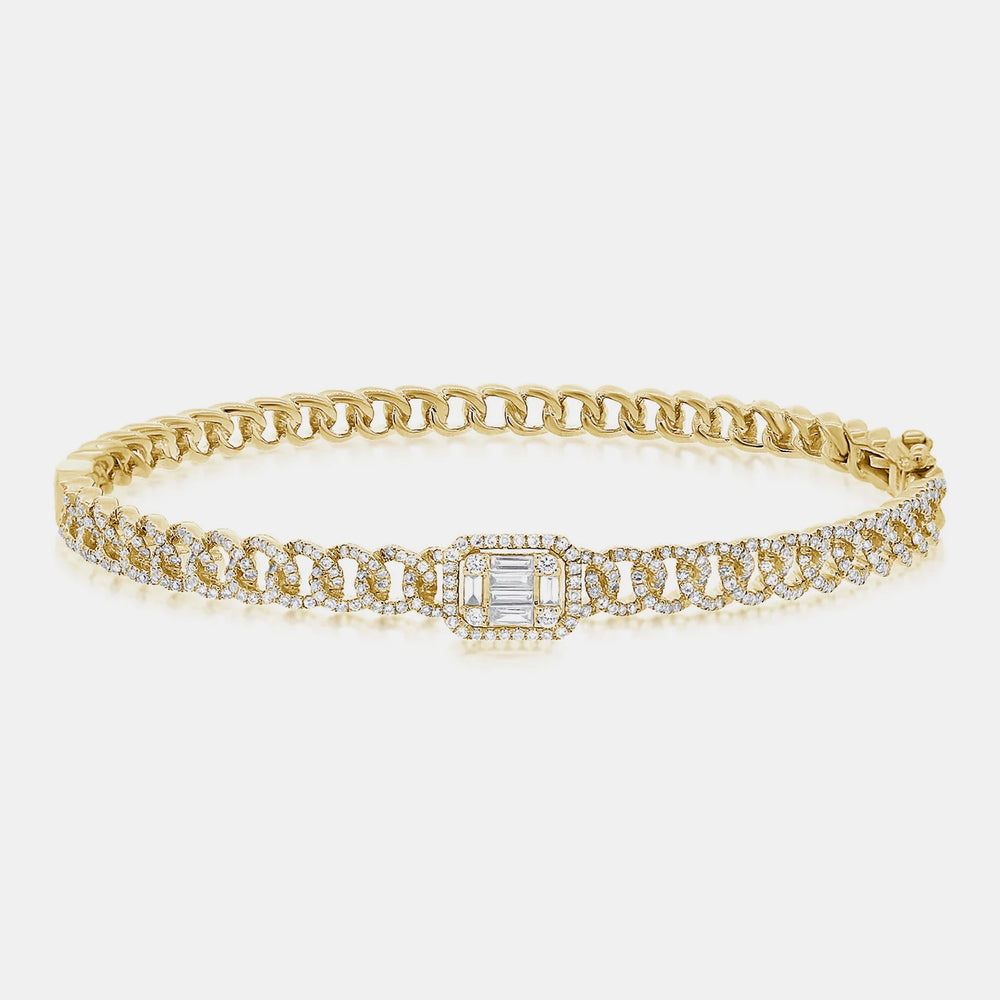 Diamond Emerald Illusion Bangle - 14K Yellow Gold