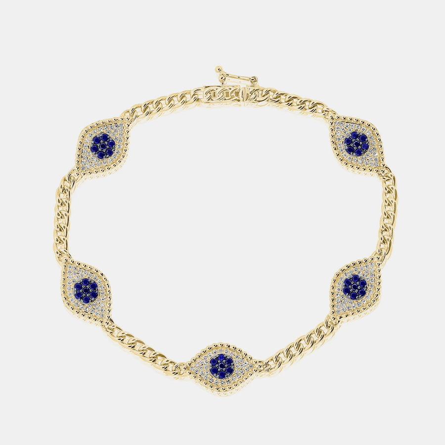 Bracelet Hamsa à gros diamants et saphir bleu