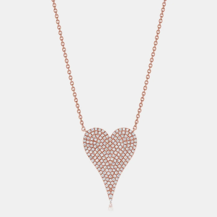 Pointy Pavé Heart Necklace - 14K Rose Gold