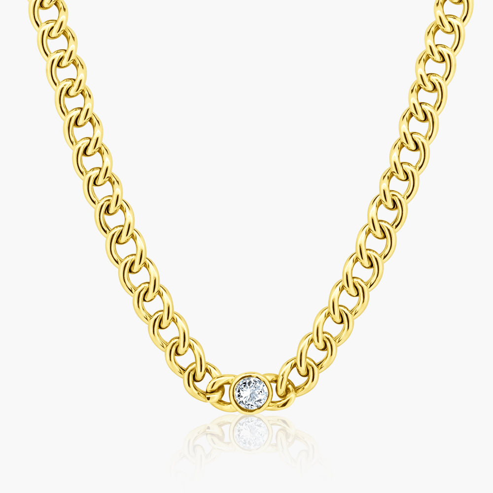Round Bezel Chain Link Necklace - 14K Yellow Gold