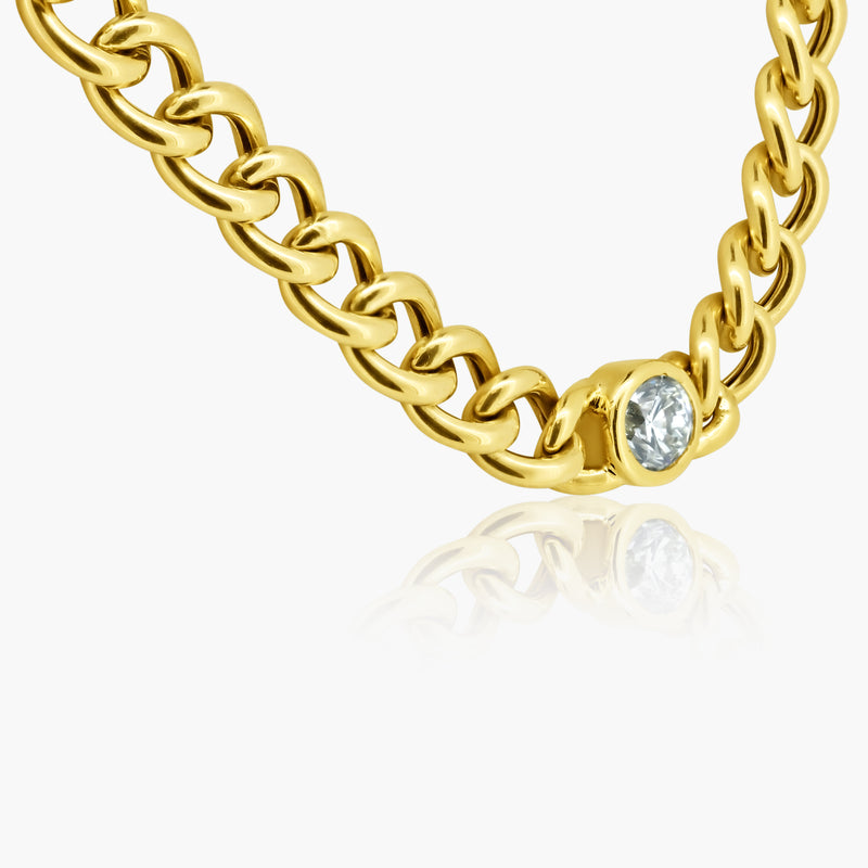 Round Bezel Chain Link Necklace