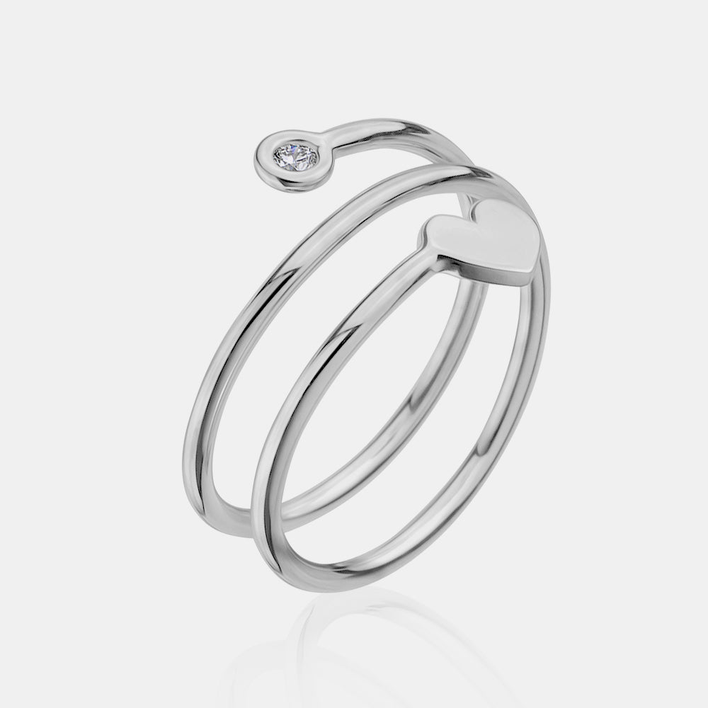 Spiral Ring with Heart and Diamond Bezel