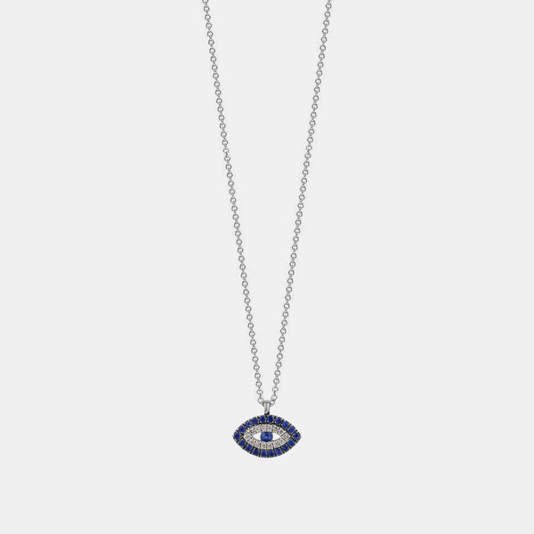 Diamond Evil Eye Sapphire Border Necklace