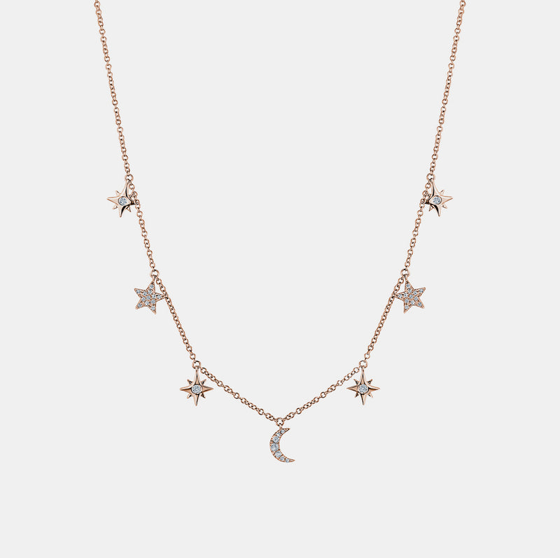 Dangling Diamond Star Moon Necklace
