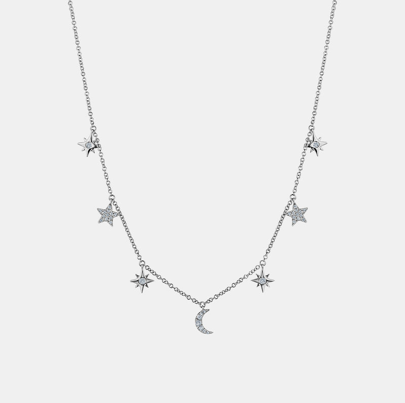 Dangling Diamond Star Moon Necklace
