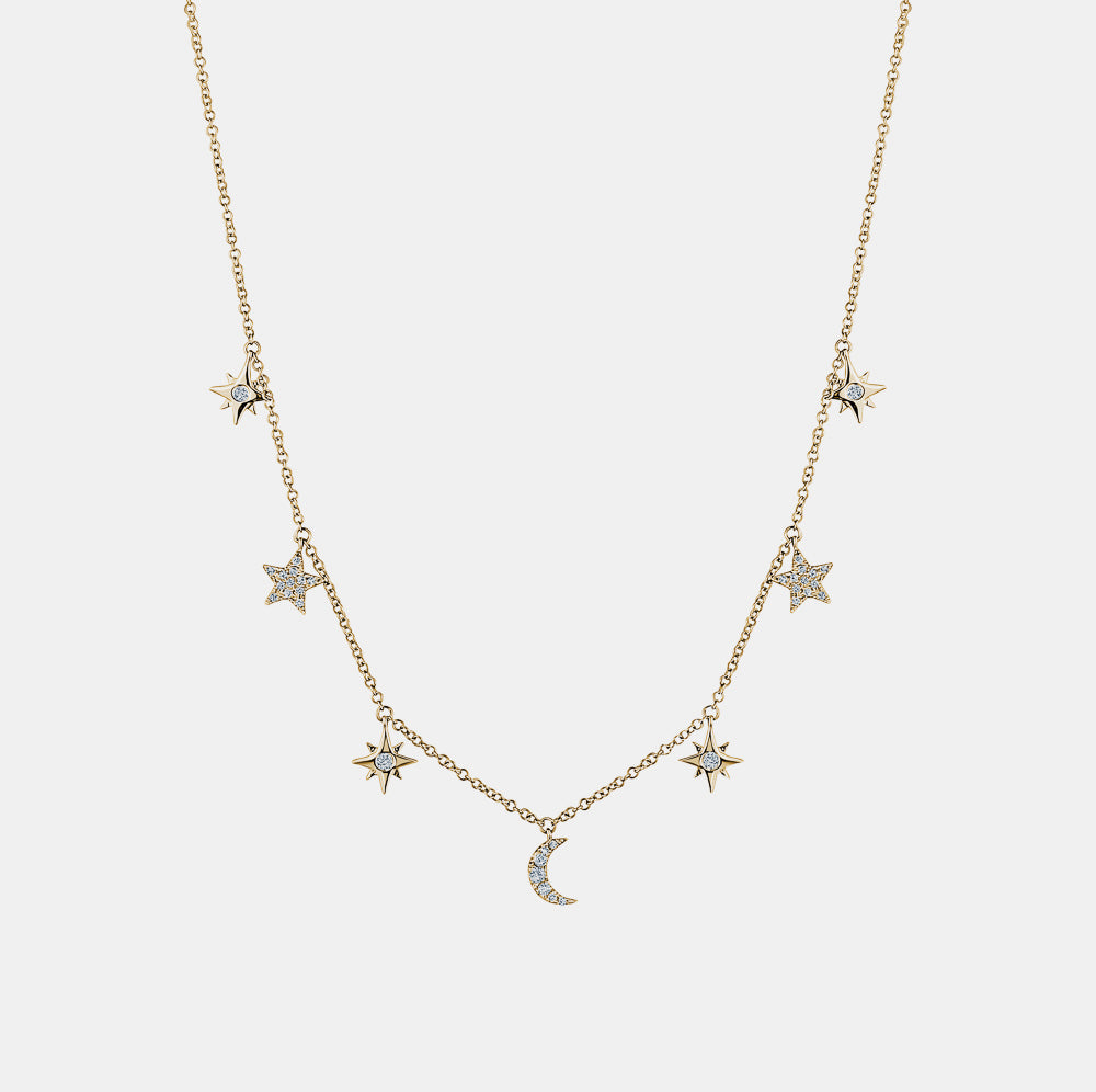 Collier étoile de lune en diamant pendant 