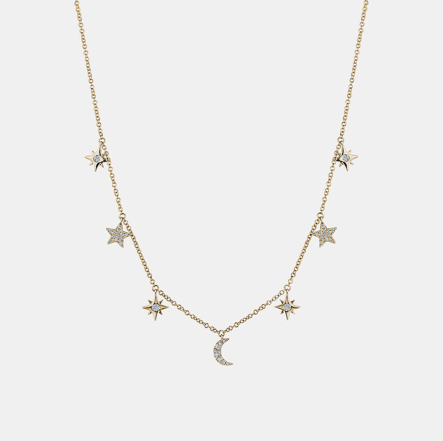 Dangling Diamond Star Moon Necklace