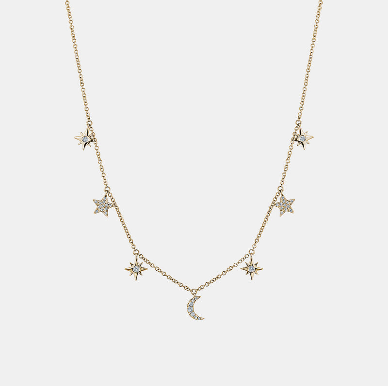 Dangling Diamond Star Moon Necklace