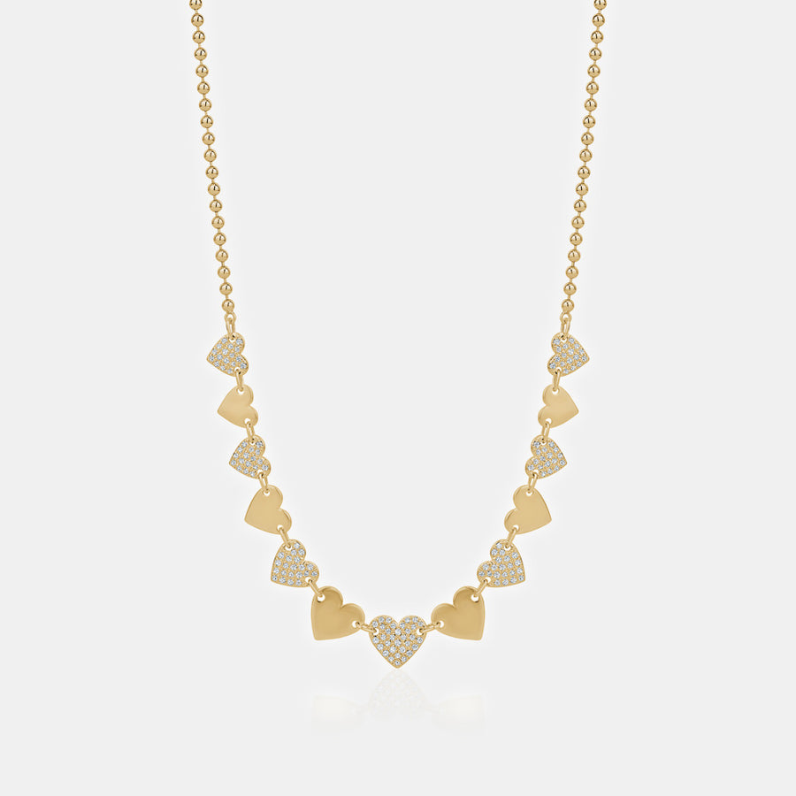Diamond Beaded Pave Heart Necklace
