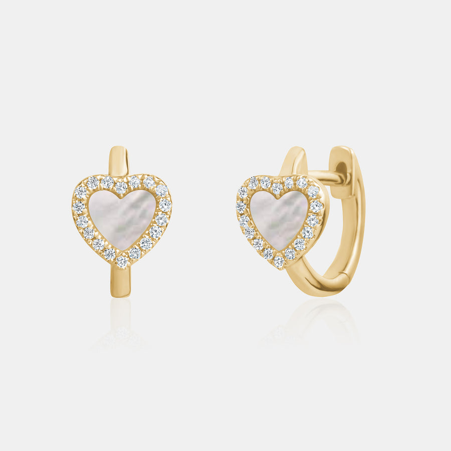 Huggies avec coeur en nacre et diamants