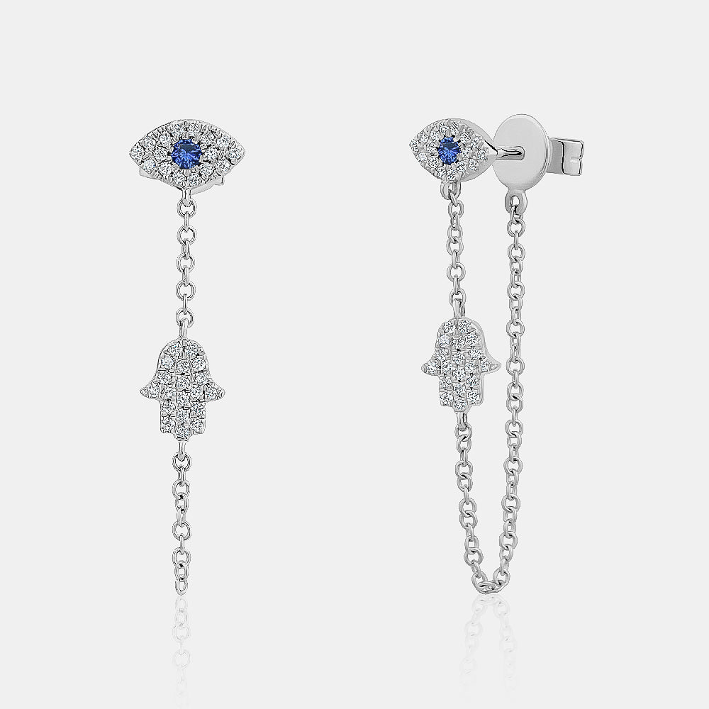 Evil Eye Hamsa Chain Earrings