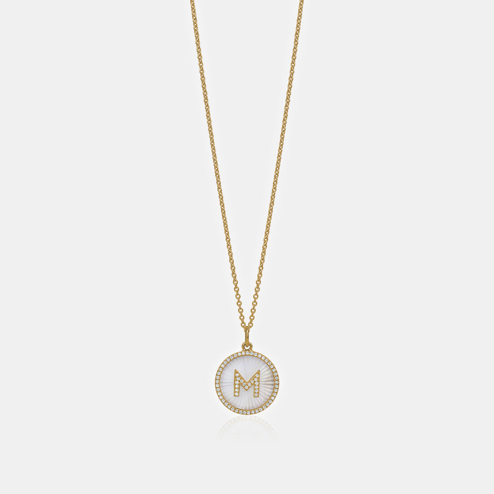 Diamond Fluted Mother of Pearl Initial Necklace