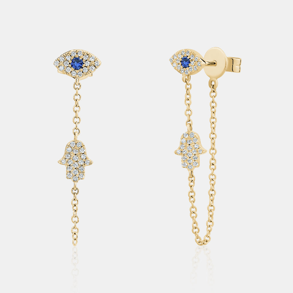 Evil Eye Hamsa Chain Earrings