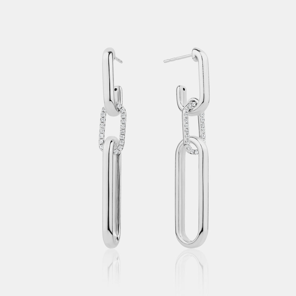 Dangling Link Earrings - 14K White Gold