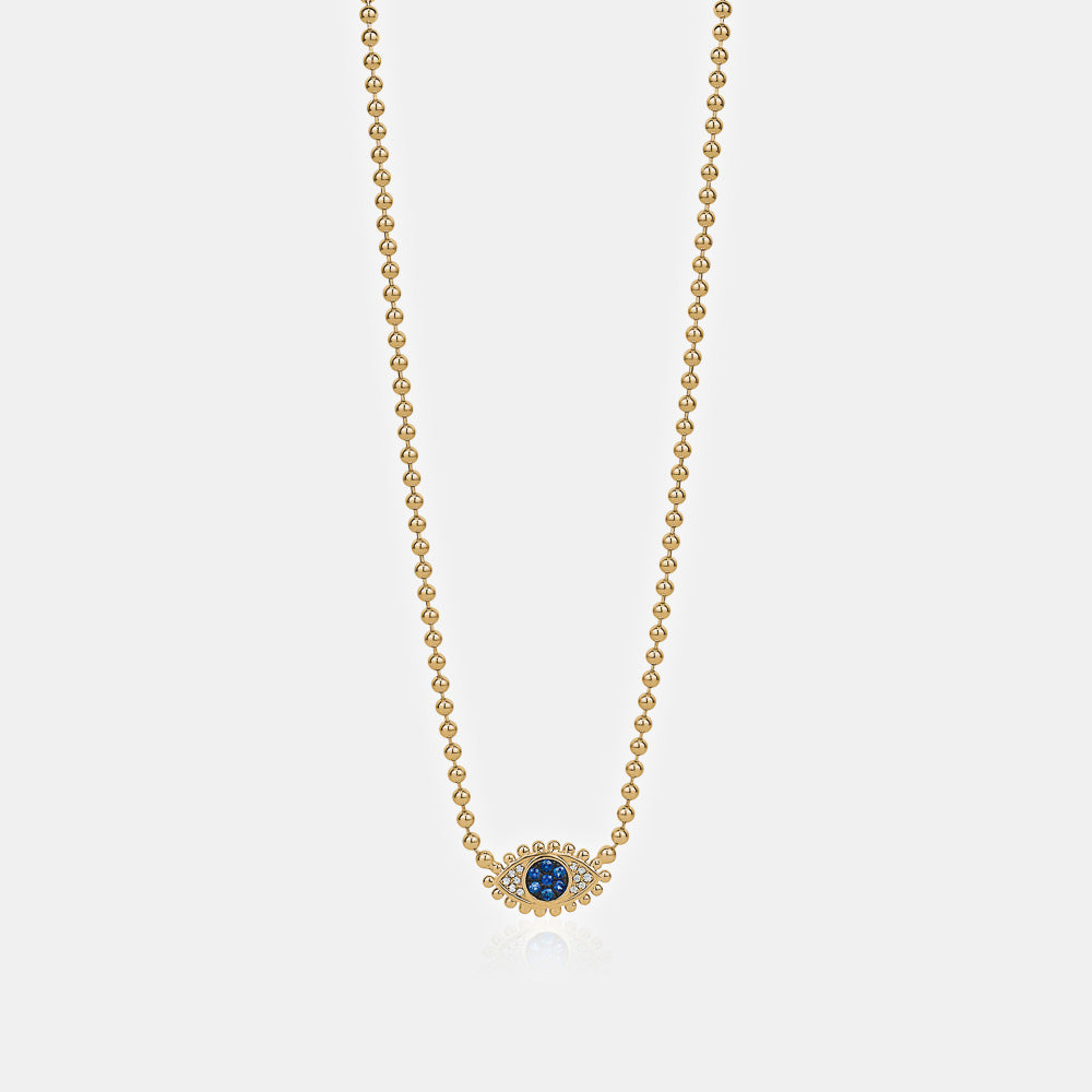 Diamond Sapphire Evil Eye Beaded Necklace