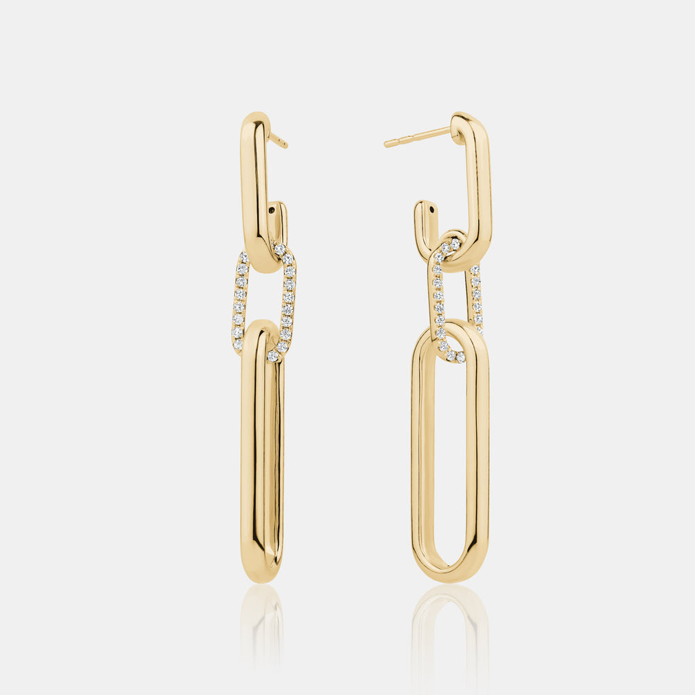 Dangling Link Earrings - 14K Yellow Gold