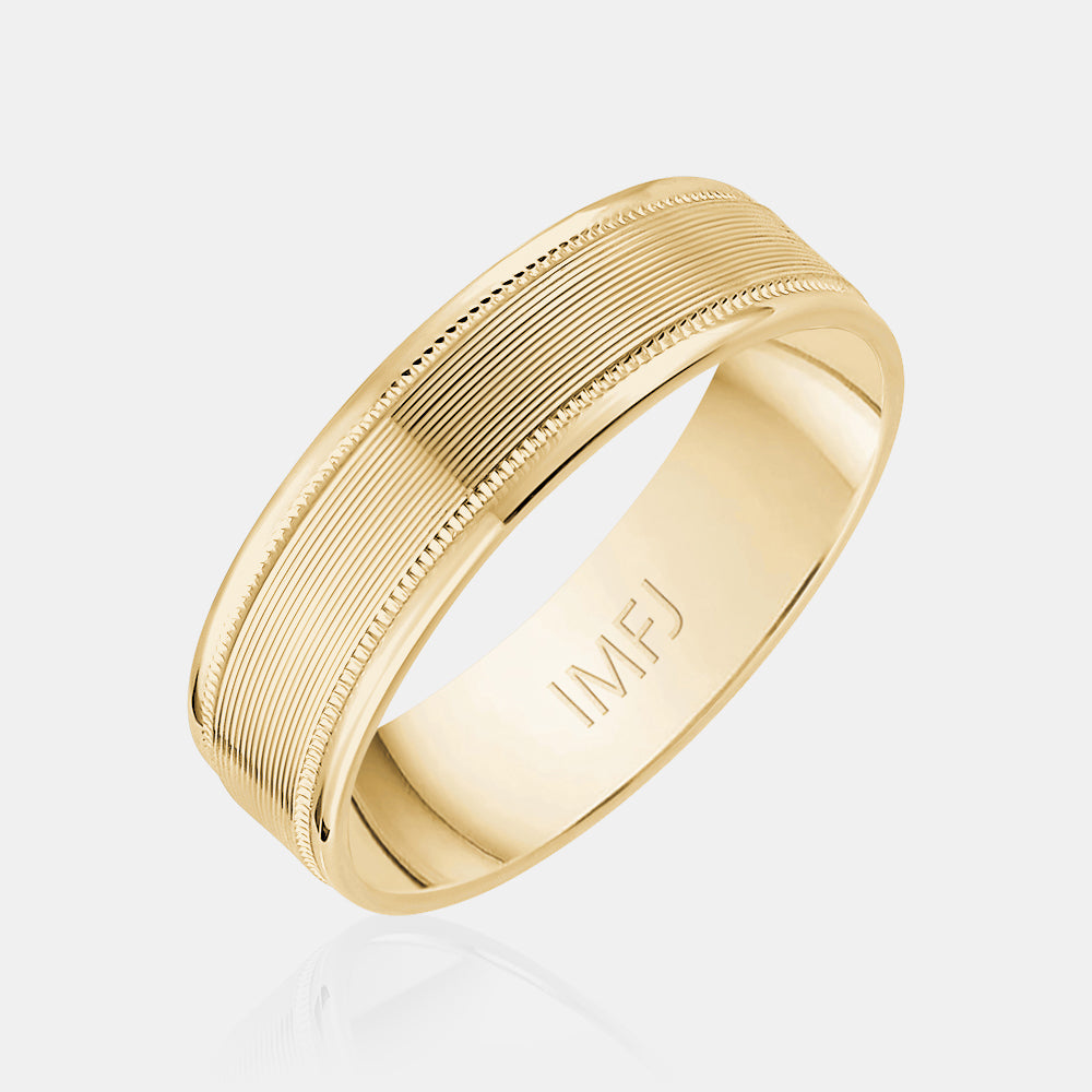 14K Ribbed Milgrain Edge Wedding Band