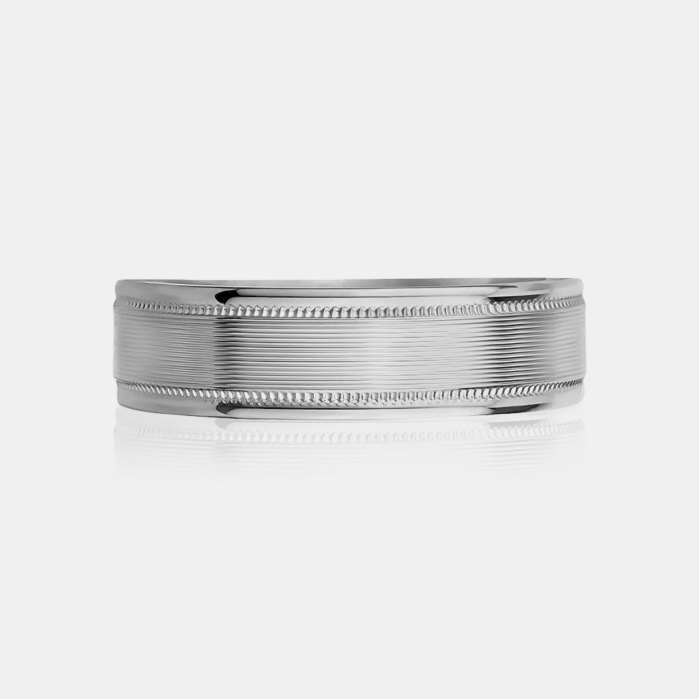 10K Ribbed Milgrain Edge Wedding Band