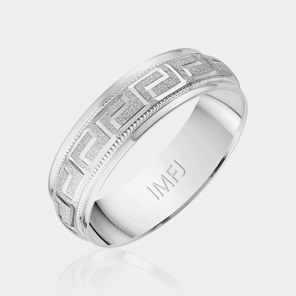 14K Rounded Greek Symbol Milgrain Edge Wedding Band