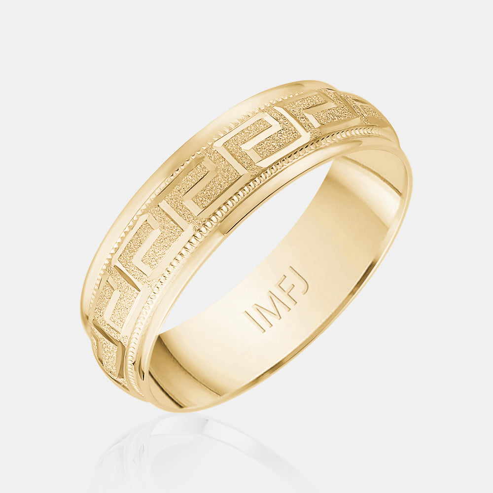 10K Rounded Greek Symbol Milgrain Edge Wedding Band