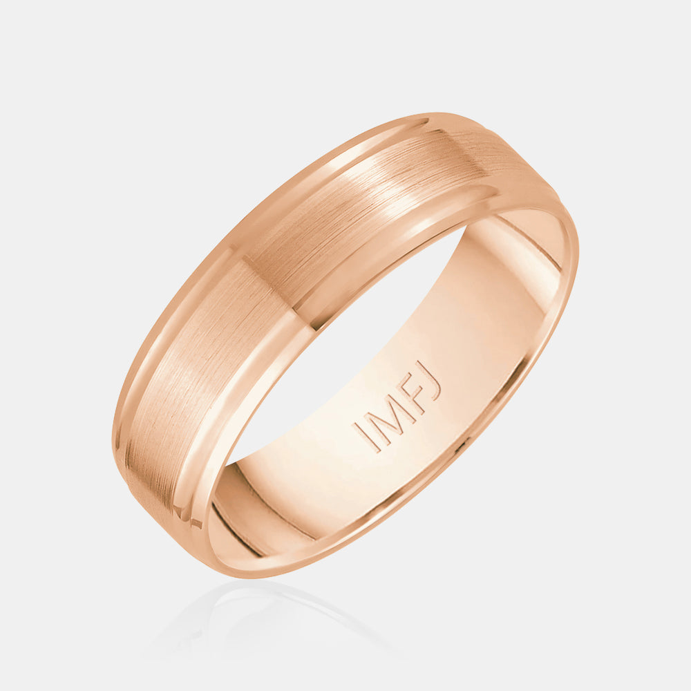 10K Brushed Center with Grooves Wedding Band