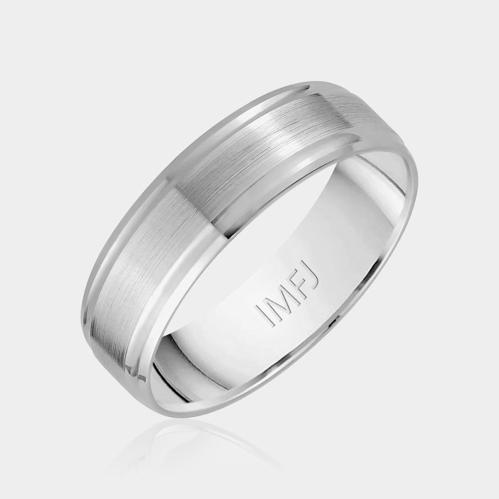 10K Brushed Center with Grooves Wedding Band