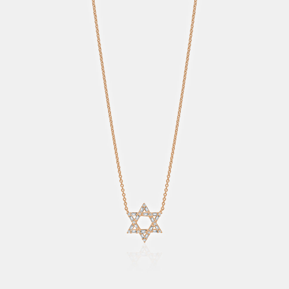 Baguette Diamond Star of David Necklace