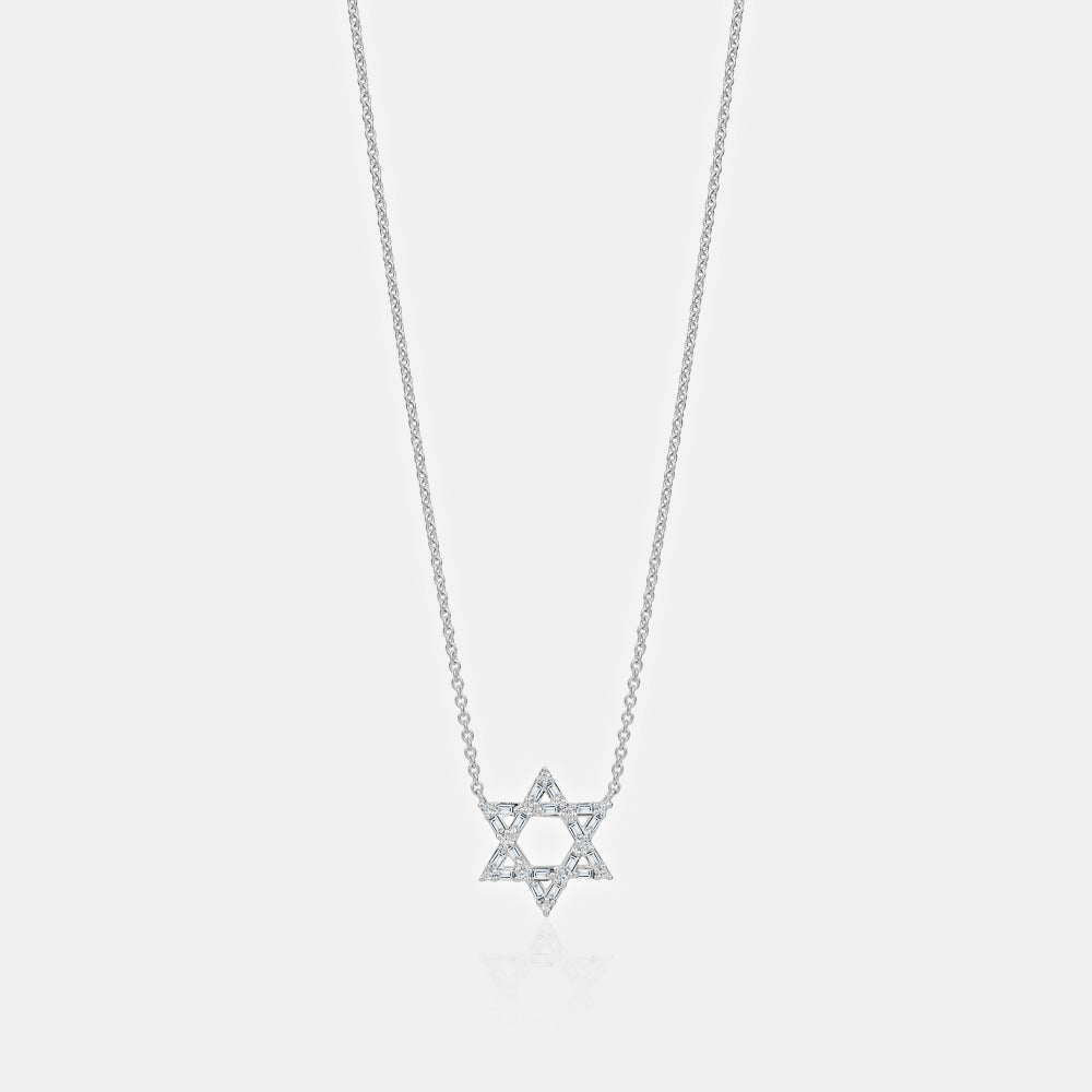 Baguette Diamond Star of David Necklace