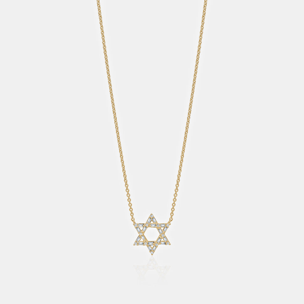 Baguette Diamond Star of David Necklace