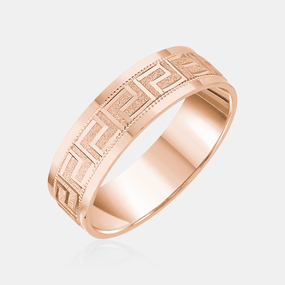 10K Flat Greek Symbol Milgrain Edge Wedding Band
